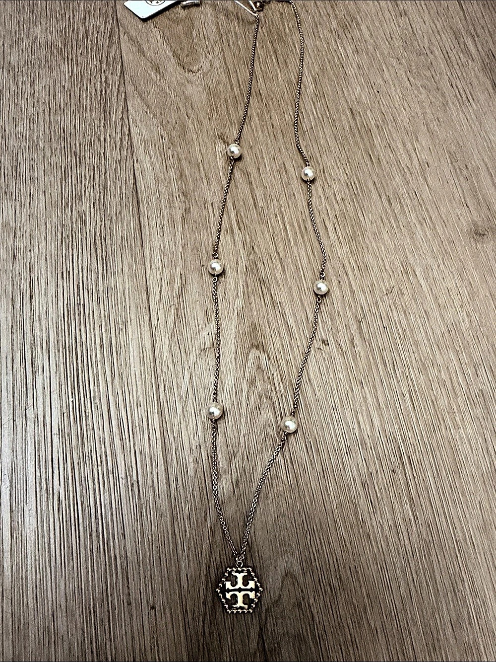 Tory Burch Miller Pavé Pearl Pendant Necklace Pearl Pendant Necklace in Gold &
